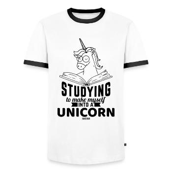 Unicorn Book Reading School - Men's Ringer Shirt - white/black - Front - AI Model Female 172 light (172cm) & AI Model Male 178 dark (178cm)