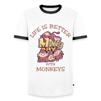 Singe disant que la vie est meilleure avec les singes - T-shirt contrasté Homme - blanc/noir - Devant - AI Model Female 172 light (172cm) & AI Model Male 178 dark (178cm)