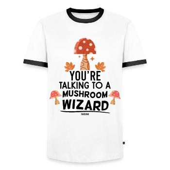 Cueillette et cuisson des champignons - T-shirt contrasté Homme - blanc/noir - Devant - AI Model Female 172 light (172cm) & AI Model Male 178 dark (178cm)