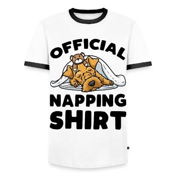 Chien Welsh Terrier avec dort en peluche - T-shirt contrasté Homme - blanc/noir - Devant - AI Model Female 172 light (172cm) & AI Model Male 178 dark (178cm)