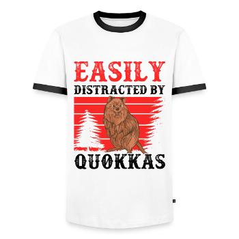 Abgelenkt durch Quokkas Beuteltier Quokka - Männer Kontrast-T-Shirt - Weiß/Schwarz - Vorne - AI Model Female 172 light (172cm) & AI Model Male 178 dark (178cm)