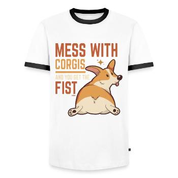 don't mess with corgis - Men's Ringer Shirt - white/black - Front - AI Model Female 172 light (172cm) & AI Model Male 178 dark (178cm)