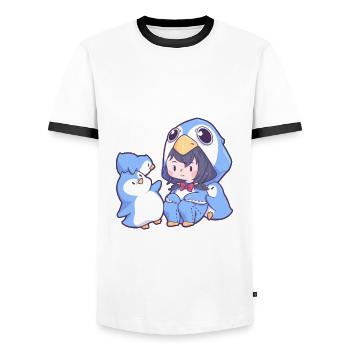 cute penguin costume - Men's Ringer Shirt - white/black - Front - AI Model Female 172 light (172cm) & AI Model Male 178 dark (178cm)