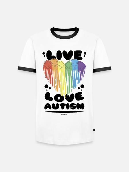 Autism Love Heart Rainbow - Men's Ringer Shirt - white/black