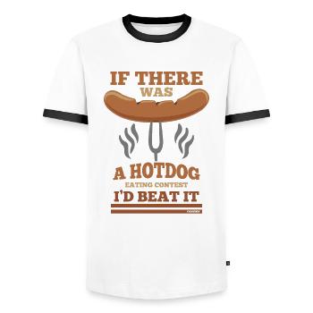 Hotdog Eating Eating Funny Saying - Men's Ringer Shirt - white/black - Front - AI Model Female 172 light (172cm) & AI Model Male 178 dark (178cm)