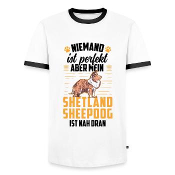 Shetland Sheepdog ist perfekt britischer Sheepdog - Männer Kontrast-T-Shirt - Weiß/Schwarz - Vorne - AI Model Female 172 light (172cm) & AI Model Male 178 dark (178cm)