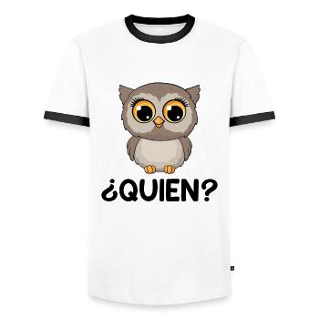 Quien? Who? Owl Funny Spanish Teacher - Männer Kontrast-T-Shirt - Weiß/Schwarz - Vorne - AI Model Female 172 light (172cm) & AI Model Male 178 dark (178cm)