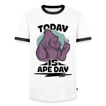 Aujourd’hui, c’est le jour des singes - T-shirt contrasté Homme - blanc/noir - Devant - AI Model Female 172 light (172cm) & AI Model Male 178 dark (178cm)