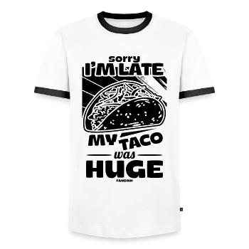 Sorry I'm Late My Taco Was Huge - Männer Kontrast-T-Shirt - Weiß/Schwarz - Vorne - AI Model Female 172 light (172cm) & AI Model Male 178 dark (178cm)