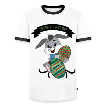HAPPY EASTER, Easter , Coloured Easter Eggs - Men's Ringer Shirt - white/black - Front - AI Model Female 172 light (172cm) & AI Model Male 178 dark (178cm)