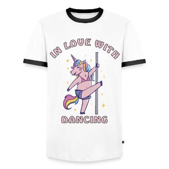 verliebt in tanzen Poledance Einhorn - Männer Kontrast-T-Shirt - Weiß/Schwarz - Vorne - AI Model Female 172 light (172cm) & AI Model Male 178 dark (178cm)