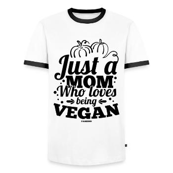 Maman végétalienne - T-shirt contrasté Homme - blanc/noir - Devant - AI Model Female 172 light (172cm) & AI Model Male 178 dark (178cm)