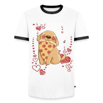 Dog loves pizza - Men's Ringer Shirt - white/black - Front - AI Model Female 172 light (172cm) & AI Model Male 178 dark (178cm)