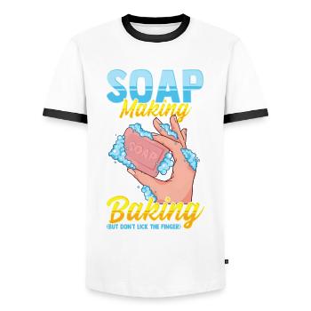 Seifenherstellung wie Backing lecken Sie nicht Fingerseife - Männer Kontrast-T-Shirt - Weiß/Schwarz - Vorne - AI Model Female 172 light (172cm) & AI Model Male 178 dark (178cm)