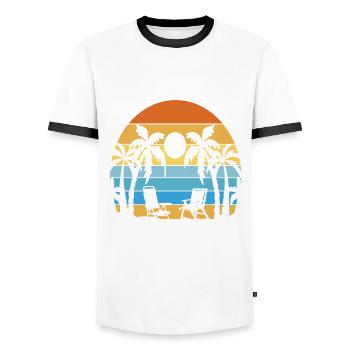 Kona Family Vacation Hawaii Vacation Ocean Palms - Men's Ringer Shirt - white/black - Front - AI Model Female 172 light (172cm) & AI Model Male 178 dark (178cm)