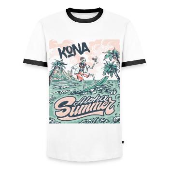 Kona Surfing Hawaii Holiday Palm Beach Ocean - Men's Ringer Shirt - white/black - Front - AI Model Female 172 light (172cm) & AI Model Male 178 dark (178cm)