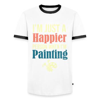 Painter Gift Happier Person When Painting Artist - Men's Ringer Shirt - white/black - Front - AI Model Female 172 light (172cm) & AI Model Male 178 dark (178cm)
