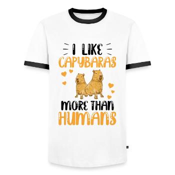 Capybara more like South America capybara - Men's Ringer Shirt - white/black - Front - AI Model Female 172 light (172cm) & AI Model Male 178 dark (178cm)