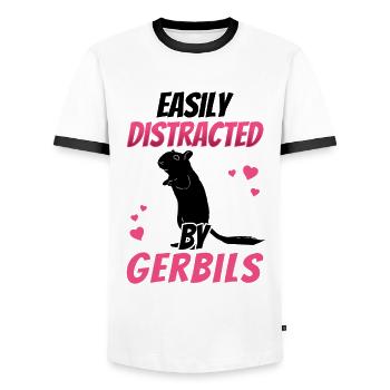 Distracted by gerbil rodent - Men's Ringer Shirt - white/black - Front - AI Model Female 172 light (172cm) & AI Model Male 178 dark (178cm)