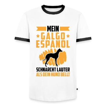 Galgo Espanol schnarcht lauter Spanischer Windhund - Männer Kontrast-T-Shirt - Weiß/Schwarz - Vorne - AI Model Female 172 light (172cm) & AI Model Male 178 dark (178cm)