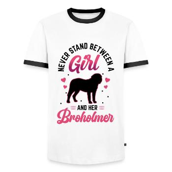 Fille et son grand danois de Broholm - T-shirt contrasté Homme - blanc/noir - Devant - AI Model Female 172 light (172cm) & AI Model Male 178 dark (178cm)