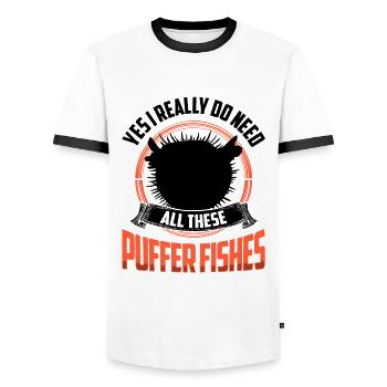 Besoin de tous ces poissons-globes géants - T-shirt contrasté Homme - blanc/noir - Devant - AI Model Female 172 light (172cm) & AI Model Male 178 dark (178cm)
