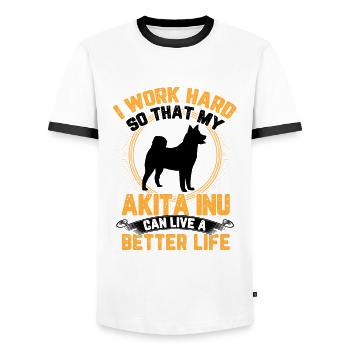 Akita Inu work hard Japanese Akita Inu - Men's Ringer Shirt - white/black - Front - AI Model Female 172 light (172cm) & AI Model Male 178 dark (178cm)