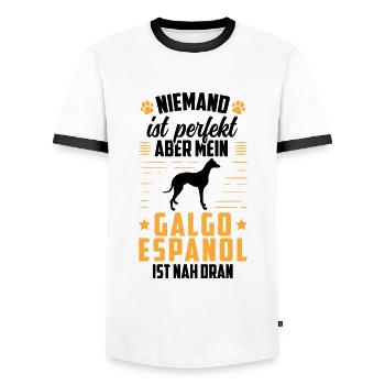 Galgo Espanol ist perfekt Spanischer Windhund - Männer Kontrast-T-Shirt - Weiß/Schwarz - Vorne - AI Model Female 172 light (172cm) & AI Model Male 178 dark (178cm)