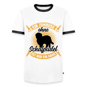 Ohne Schafpudel nur ein Haus Hütepudel - Männer Kontrast-T-Shirt - Weiß/Schwarz - Vorne - AI Model Female 172 light (172cm) & AI Model Male 178 dark (178cm)
