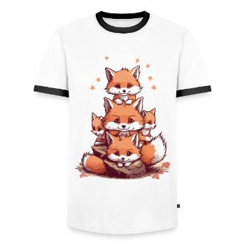 Cute foxes - Men's Ringer Shirt - white/black - Front - AI Model Female 172 light (172cm) & AI Model Male 178 dark (178cm)