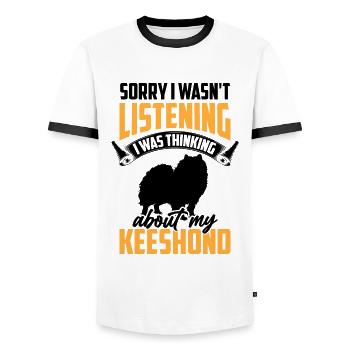 Thought of Wolfsspitz German Keeshond - Men's Ringer Shirt - white/black - Front - AI Model Female 172 light (172cm) & AI Model Male 178 dark (178cm)