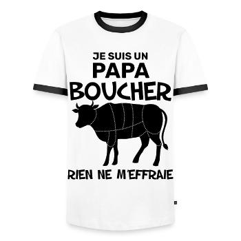 Boucherie Boucher Homme Cadeau Drole - T-shirt contrasté Homme - blanc/noir - Devant - AI Model Female 172 light (172cm) & AI Model Male 178 dark (178cm)