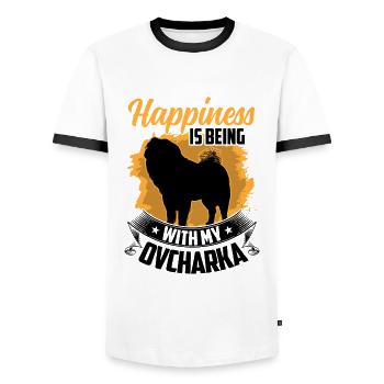 Ovcharka is lucky Caucasian Shepherd Dog - Men's Ringer Shirt - white/black - Front - AI Model Female 172 light (172cm) & AI Model Male 178 dark (178cm)