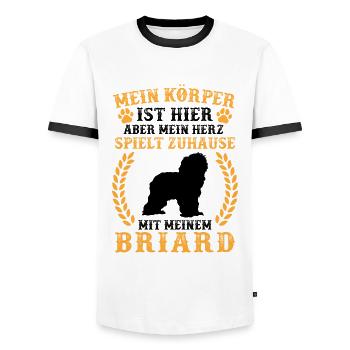 Spiele mit meinem Briard Berger de Brie - Männer Kontrast-T-Shirt - Weiß/Schwarz - Vorne - AI Model Female 172 light (172cm) & AI Model Male 178 dark (178cm)