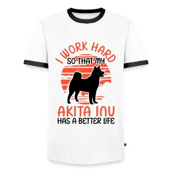 Work for Akita Inu Shiba Inu - Men's Ringer Shirt - white/black - Front - AI Model Female 172 light (172cm) & AI Model Male 178 dark (178cm)