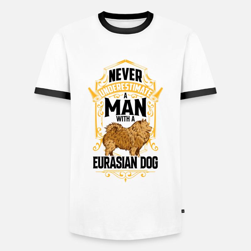 Mann mit Eurasier Eurasian Spitz - Männer Kontrast-T-Shirt - Weiß/Schwarz