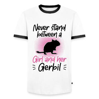 Girl and her gerbil rodent Gerbil - Men's Ringer Shirt - white/black - Front - AI Model Female 172 light (172cm) & AI Model Male 178 dark (178cm)