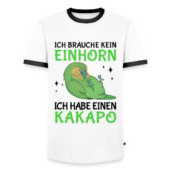 Ich habe einen Kakapo Neuseeland Papagei - Männer Kontrast-T-Shirt - Weiß/Schwarz - Vorne - AI Model Female 172 light (172cm) & AI Model Male 178 dark (178cm)