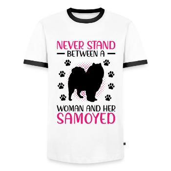 Woman and her Samoyed Samoyed Spitz - Men's Ringer Shirt - white/black - Front - AI Model Female 172 light (172cm) & AI Model Male 178 dark (178cm)