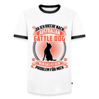 Ich rieche nach Australian Cattle Dog - Männer Kontrast-T-Shirt - Weiß/Schwarz - Vorne - AI Model Female 172 light (172cm) & AI Model Male 178 dark (178cm)