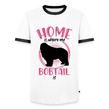 Bobtail is home to Old English Shepherd - Men's Ringer Shirt - white/black - Front - AI Model Female 172 light (172cm) & AI Model Male 178 dark (178cm)