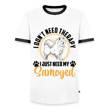 Just need Samoyed Samoyed Spitz - Men's Ringer Shirt - white/black - Front - AI Model Female 172 light (172cm) & AI Model Male 178 dark (178cm)