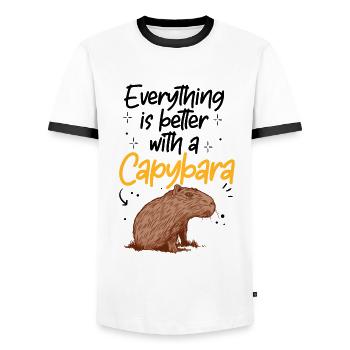 Tout est mieux avec capybara capybara - T-shirt contrasté Homme - blanc/noir - Devant - AI Model Female 172 light (172cm) & AI Model Male 178 dark (178cm)