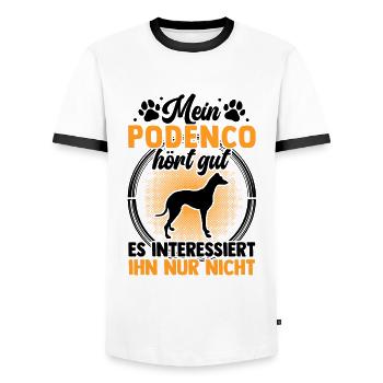 Mein Podenco hört gut Ibizan Hound - Männer Kontrast-T-Shirt - Weiß/Schwarz - Vorne - AI Model Female 172 light (172cm) & AI Model Male 178 dark (178cm)