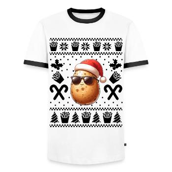 Drôle de pomme de terre Noël frites motif - T-shirt contrasté Homme - blanc/noir - Devant - AI Model Female 172 light (172cm) & AI Model Male 178 dark (178cm)