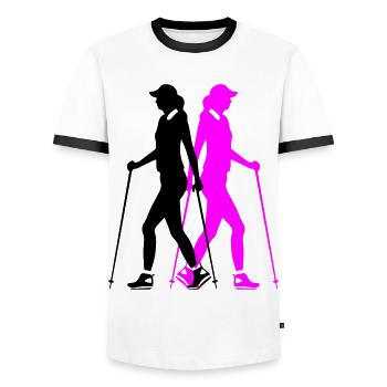 Nordic Walking Woman Silhouette - Men's Ringer Shirt - white/black - Front - AI Model Female 172 light (172cm) & AI Model Male 178 dark (178cm)