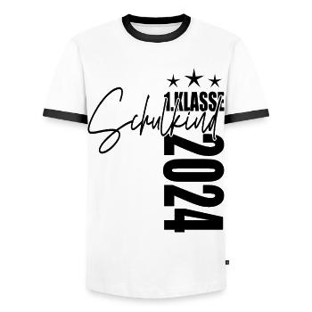 Schulkind 2024 - Männer Kontrast-T-Shirt - Weiß/Schwarz - Vorne - AI Model Female 172 light (172cm) & AI Model Male 178 dark (178cm)