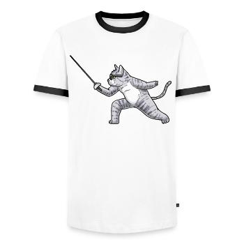 Fechten Katze Fechter degenkämpferfechter - Männer Kontrast-T-Shirt - Weiß/Schwarz - Vorne - AI Model Female 172 light (172cm) & AI Model Male 178 dark (178cm)