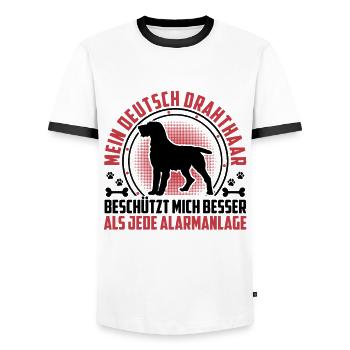 German wirehaired dog protects me better - Men's Ringer Shirt - white/black - Front - AI Model Female 172 light (172cm) & AI Model Male 178 dark (178cm)