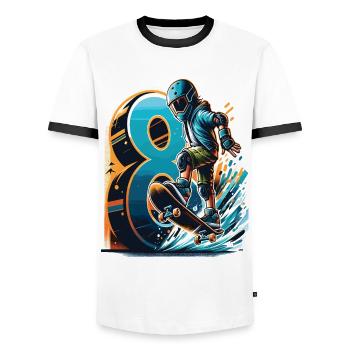 Skateboard Skater Design pour les garçons de 8 ans - T-shirt contrasté Homme - blanc/noir - Devant - AI Model Female 172 light (172cm) & AI Model Male 178 dark (178cm)